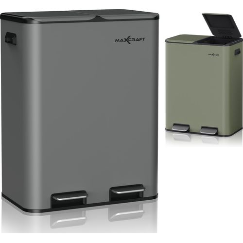 MAXCRAFT Mülleimer / Treteimer mit Soft Close Deckel und 2 Inneneimern - 60 Liter in Anthrazit