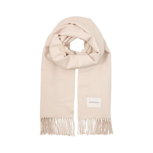 Schal TOM TAILOR, Damen, beige (cold beige), Web, Materialmix, unifarben, Modetücher, mit Fransen