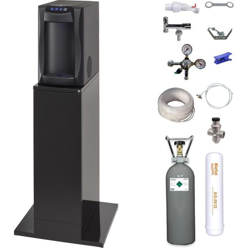 Sprudelwassergerät Tafelwassergerät Piccola HOT 15 Fizz schwarz SET Unterschrank