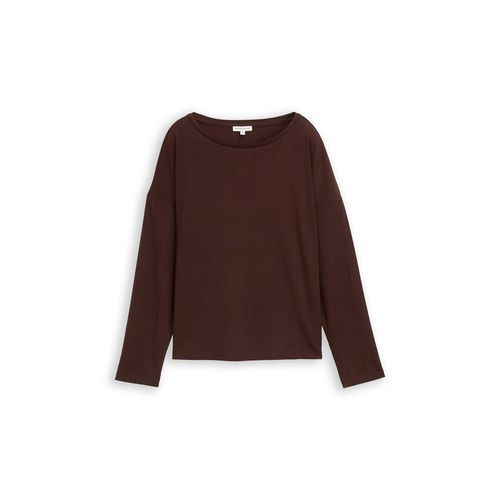 TOM TAILOR Damen Loose Fit Langarmshirt mit Rippstruktur, braun, Uni, Gr. M