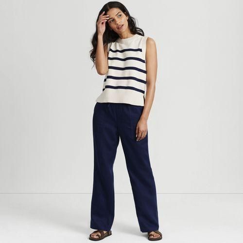 Leinen-Schlupfhose mit weitem Bein, Damen,  Blau, Leinen, by Lands' End