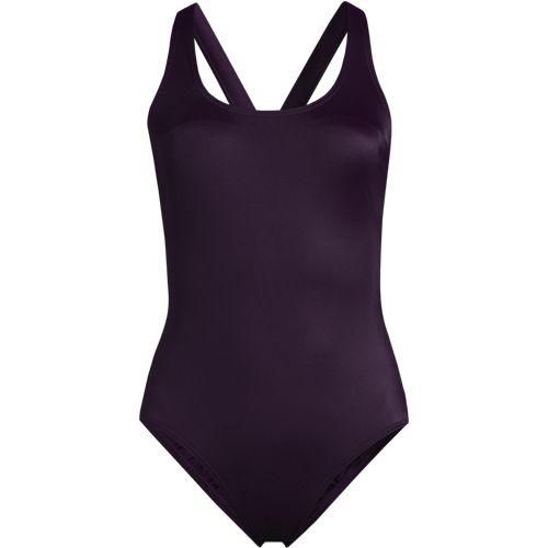Komfort-Badeanzug mit gekreuzten Trägern, hohes Bein, Damen,  Lila, Nylon-Mischung, by Lands' End