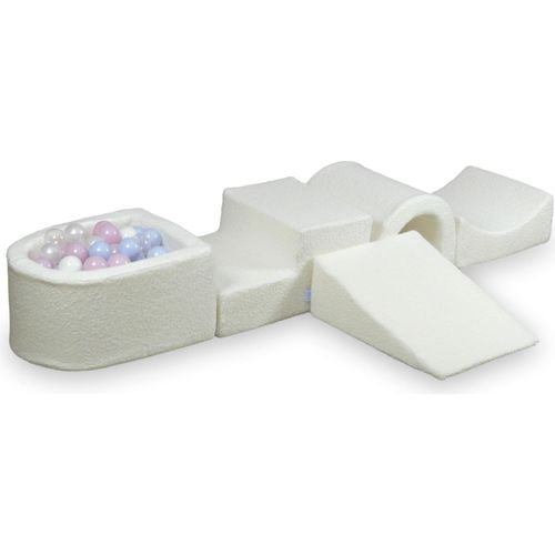 Schaumstoffspielplatz mit Boucle-Brücke Weiß 100 Bälle: transparent, weiß, perlmutt, hellrosa perlmutt, hellblau perlmutt