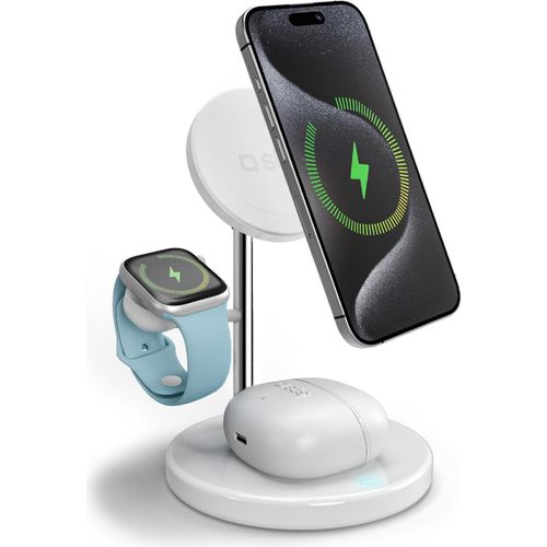 Kabellose Qi2 3x1-Ladestation für iPhone 16/15/14/13/12, Android, Apple Watch, Weiß