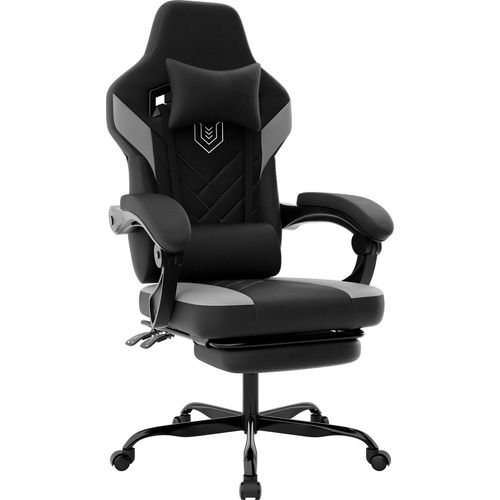Gaming Stuhl, Bürostuhl Ergonomischer PC Gamer Stuhl mit Lendenwirbelstütze und Kopfstütze, Racing Gaming Sessel mit Fußstütze, 90-135° Rückenlehne