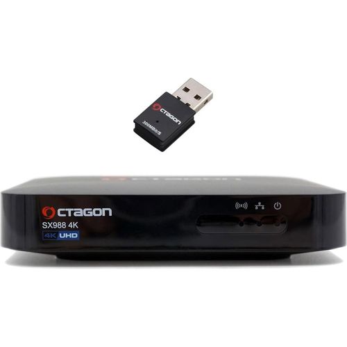 Octagon SX988 4K UHD Linux E2 IP-Receiver mit 300 MBit/s WLAN Stick (H.265, LAN, HDMI, USB, schwarz)