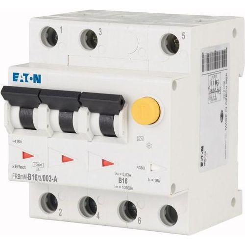 Eaton FI/LS Kombination, 16 A, 30 mA, LS-Charakteristik: B, 3p, FI-Charakteristik: A 170735