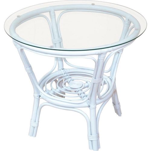 Rattantisch mit Glasplatte, weiß