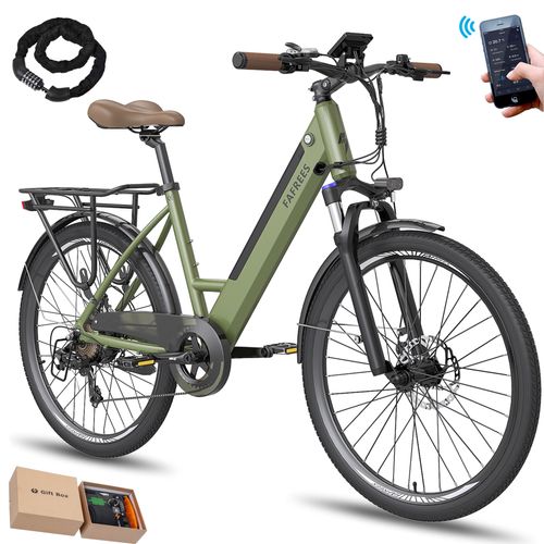 E-Bike Pannensichere Reifen 26 Zoll, Rostfreie Aluminiumlegierung bis zu 90 - 110 km, Wasserdicht IP54 mit 7 Gang und App, Grün