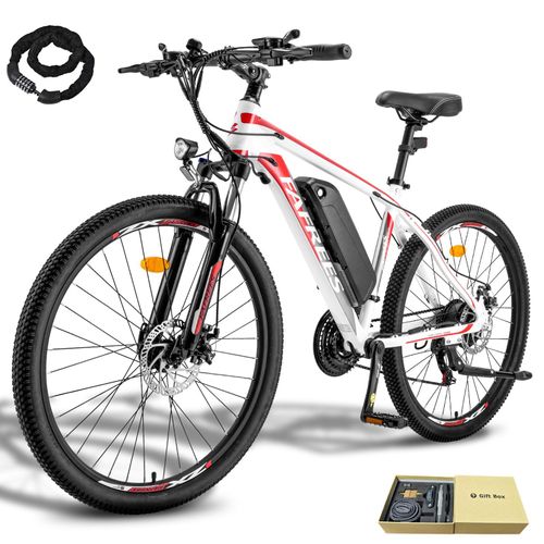 E-Bike 26 Zoll Rostfreie Aluminiumlegierung bis zu 80 - 100 km Wasserdicht IP54 mit 21 Gang MTB Pedelec, Weiß