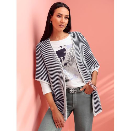 Strickjacke HEINE, Damen, Gr. 36/38, bunt (marine, ecru, gestreift), 50% Viskose, 28% Polyester, 22% Polyamid, gemustert, gestreift, Strickjacken