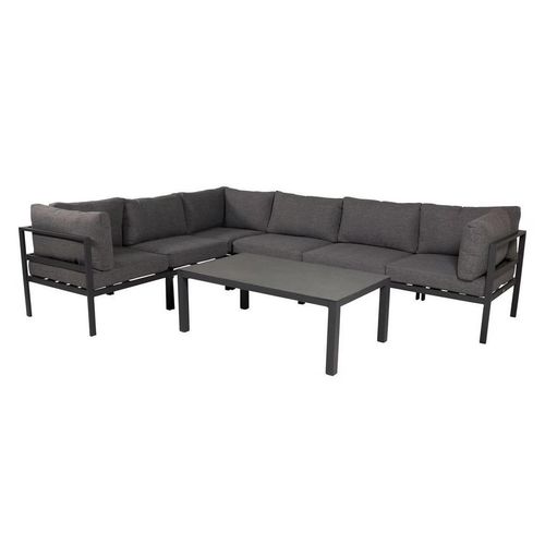 Gardenson Loungetisch , Schwarz , Metall, Glas , rechteckig , 70x45x120 cm , Loungemöbel, Loungetische