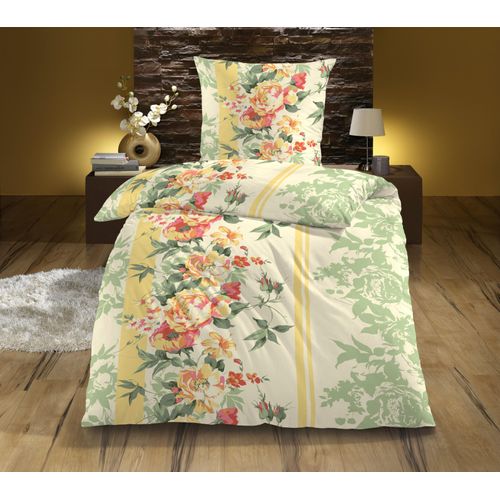 Bettwäsche KINZLER "Carmen", gelb, B/L: 155cm x 220cm, 1 Stk., 1 Stk., Renforcé, B/L: 80cm x 80cm, 2 Stk., Renforcé, Obermaterial: 100% Baumwolle, Bettwäsche, Bettwäsche, aus Baumwoll-Renforcé