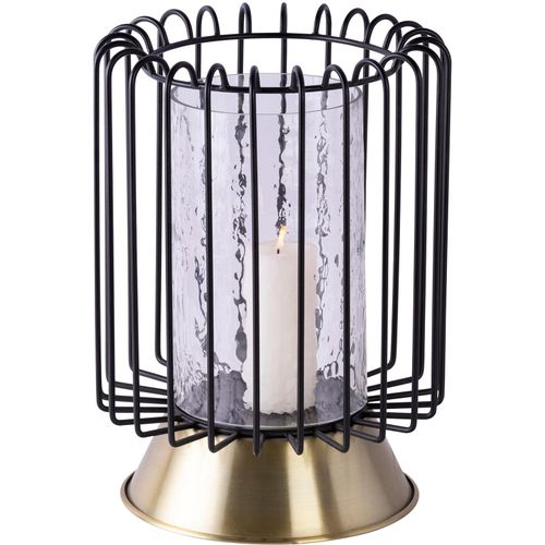 Kerzenhalter KAYOOM "Kerzenständer Malibu 225", schwarz, B:22,5cm H:31cm T:22,5cm Ø:22,5cm, Eisen, Glas, Kerzenhalter, Kerzenhalter