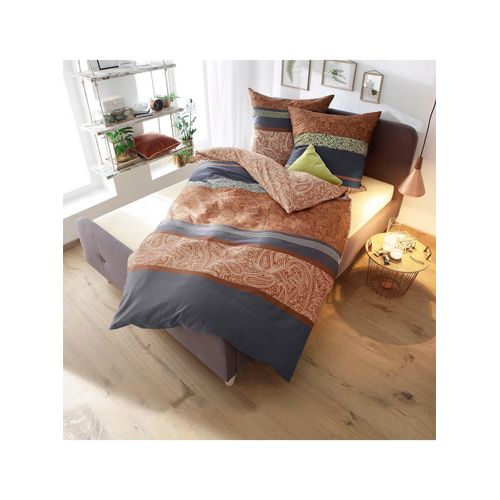 Bettwäsche BIERBAUM Gr. 3, orange (terra, gestreift), B/L: 155cm x 220cm, Feinbiber, B/L: 80cm x 80cm, 2 Stk., Feinbiber, 100% Baumwolle, Bettwäsche