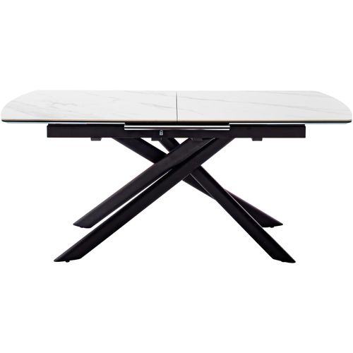 Esstisch MCA FURNITURE "VANINO Auszugtisch 180-230 cm marmoriert", weiß (weiß marmoriert, schwarz matt lackiert, weiß marmoriert), B:180cm H:76cm T:90cm, Keramik 6 mm, MDF - weiß marmoriert;Gestell: Metall, schwarz matt lackiert, Tische, Esstisch, Keramik,Metall,Synchronauszug,ausziehbar,8-10 Personen