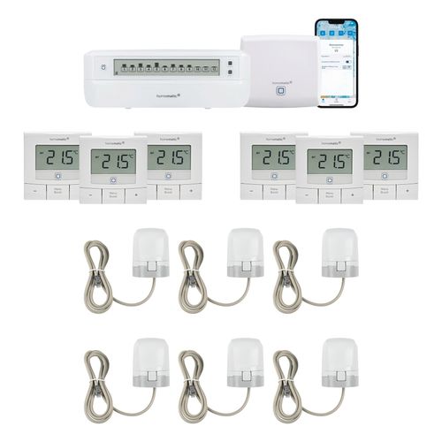 HOMEMATIC IP Smart-Home-Zubehör "Bundle aus AP, 1x Fussbodenaktor, 6x Stellantrieb, 6x Wandthermostat", weiß, B:28cm H:31cm T:40cm, Smart-Home-Stationen