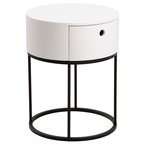 Nachttisch ACTONA GROUP "Polo", weiß, B:40cm H:51cm, Tische, Nachttisch in Weiss oder Schwarz, rund, Ø 40 cm, mit 1 Schublade