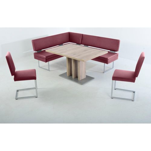Essgruppe K+W KOMFORT & WOHNEN, rot (rubin 11,), B:158cm H:89cm T:199cm, Sitzmöbel-Sets, langer Schenkel links oder rechts, 2 Freischwinger, 1 Funktionstisch