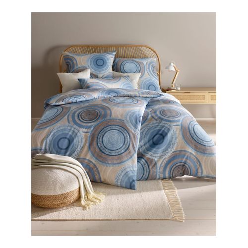 Bettwäsche HEINE HOME Gr. 1, blau (natur, blau), B/L: 135cm x 200cm, Renforcé, B/L: 80cm x 80cm, 2 Stk., Renforcé, 100% Baumwolle, Bettwäsche