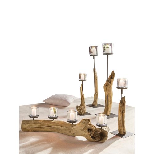 Windlicht HEINE HOME, beige (natur), B:80cm H:20cm T:12cm, Kerzenhalter