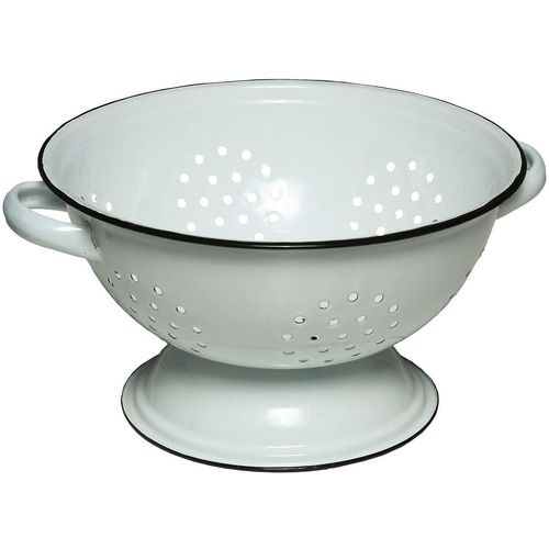 Schüssel AMBIENTE HAUS "Sieb aus Emaille in Antikweiß", weiß, B:27cm H:14cm T:23cm, Emaille, Schüsseln