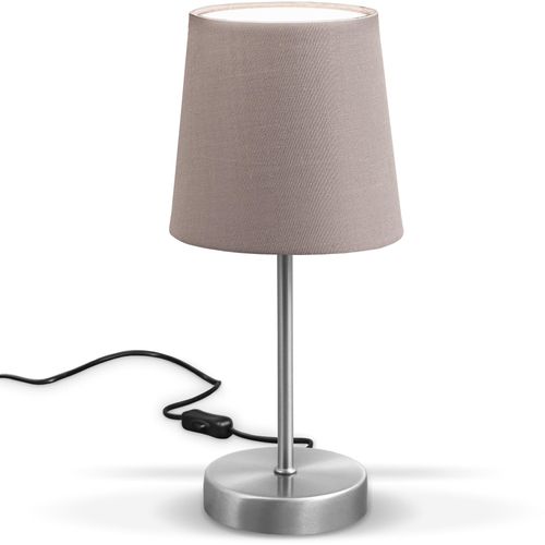 B.K.LICHT Tischleuchte, grau (taupe), 1, Ø 10cm H: 30,8cm, Leuchten, LED Nachttischlampe mit Schalter E14 IP20 Stoff taupe matt-nickel, Nachttischleuchte