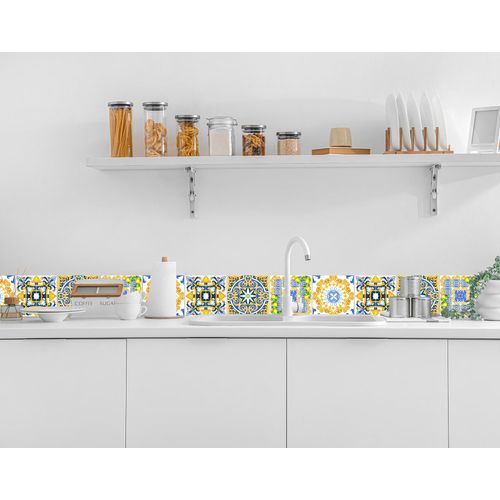 Fliesenaufkleber QUEENCE "Ornamente bunt", blau, B:15cm H:15cm T:0,2cm, Fliesenaufkleber, selbstklebend, 12er Set