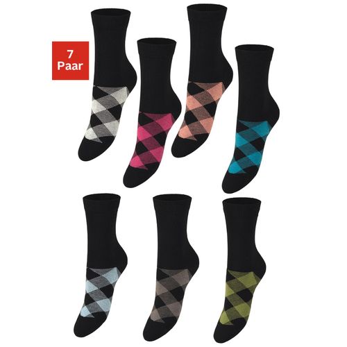 Socken H.I.S, Damen, Gr. 35-38, schwarz (schwarz, gemustert), Baumwolle, Elasthan, Polyamid, Rhombenmuster, elastisch, Socken Socken, in angesagtem Rhombenmuster