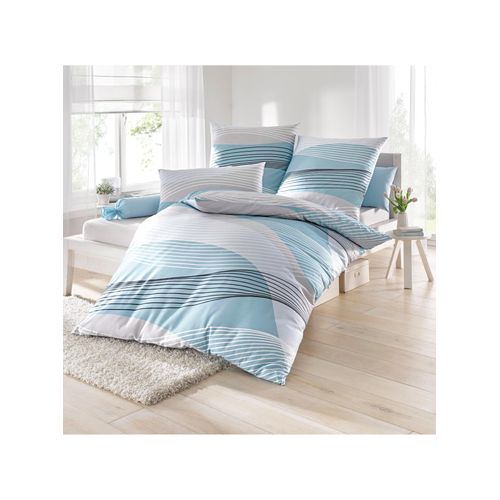 Bettwäsche BIBERNA Gr. 2, grün (mint), B/L: 155cm x 200cm, Seersucker, B/L: 80cm x 80cm, 3 Stk., Seersucker, 100% Baumwolle, Bettwäsche