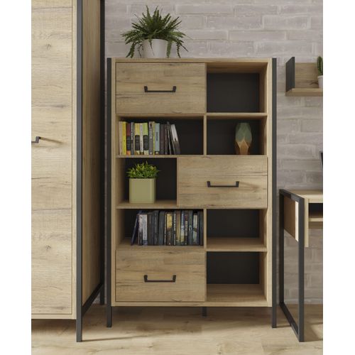 Mehrzweckregal FORTE, braun (bartex eiche, schwarz), B:94,1cm H:151,5cm T:41,5cm, Regale, Kinderregal Kinderschrank