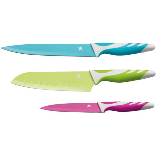 Messer-Set KING, bunt, Edelstahl, Kochmesser-Sets, mit beschichteten Klingen, 3-teilig
