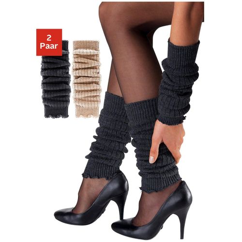 Beinstulpen LAVANA, Damen, bunt (schwarz, beige), Strick, Wolle, meliert, casual, Stulpen, und Armstulpen
