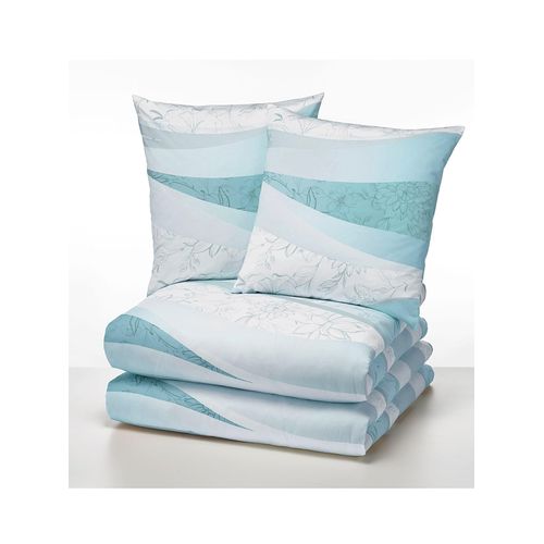 Bettwäsche BIBERNA Gr. 3, grün (mint), B/L: 155cm x 220cm, Seersucker, B/L: 80cm x 80cm, 4 Stk., Seersucker, 100% Baumwolle, Bettwäsche