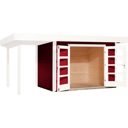 Gartenhaus WEKA "Designhaus 126 Plus", rot (rot, weiß), Fußboden im Gartenhaus, Gartenhäuser, Gartenhaus, mit Anbaudach