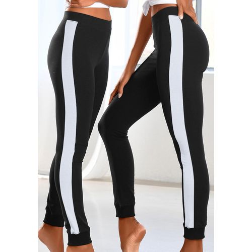 Leggings ARIZONA, Damen, Gr. 36/38, N-Gr, schwarz, Strick, Obermaterial: 95% Baumwolle, 5% Elasthan. Obermaterial 2: 95% Baumwolle, 5% Elasthan, unifarben mit Farbeinsatz, Basic, bequem lang, Hosen, mit breitem Streifen