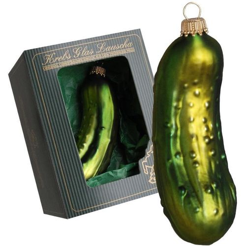 Christbaumschmuck KREBS GLAS LAUSCHA "Deutsche Weihnachtsgurke", grün, H:11cm Ø:3cm, Glas, Weihnachtsbaumschmuck, mundgeblasen, Höhe ca. 11 cm