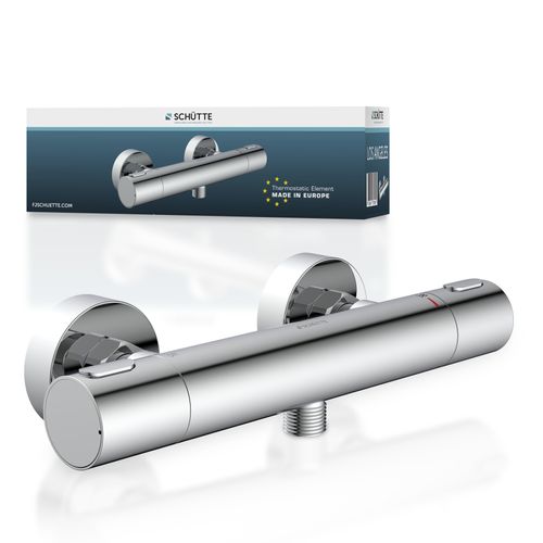 Duscharmatur SCHÜTTE "LOS ANGELES", grau (chrom), B:28cm H:9,5cm T:4cm, Messing, Armaturen, Eco-Stopp-Funktion, Temperaturskala mit Sicherheitssperre bei 38 C