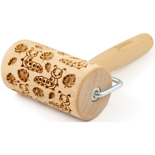 Teigroller FOLKROLL "Raupen", braun (holzfarben), L:16,5cm Ø:5,5cm, Massivholz, Teigroller, Keksteig im Handumdrehen mit Motiv versehen