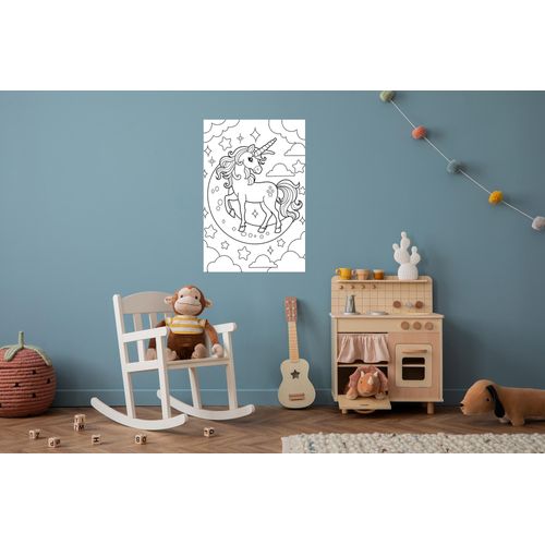 Wandsticker QUEENCE "Einhorn am Himmel", weiß, B:60cm H:90cm, Vinyl, Wandtattoos, DIY-Wandsticker zum Bemalen