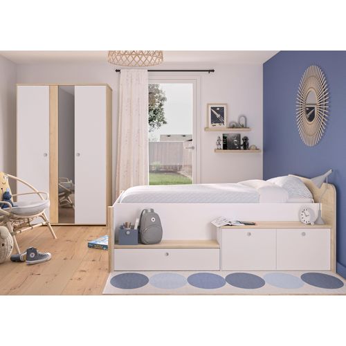 Stauraumbett GAMI "MATIS", beige (kastanie natur nachbildung, weiß, kastanie natur nachbildung, weiß, kastanie natur nachbildung, weiß), B:125cm H:80cm L:207cm, Betten, Stauraumbett