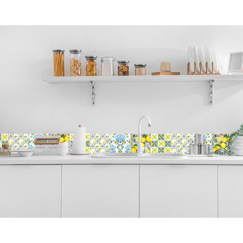 Fliesenaufkleber QUEENCE "Ornamente mit Zitronen", gelb, B:15cm H:15cm T:0,2cm, Fliesenaufkleber, selbstklebend, 12er Set