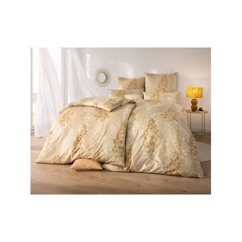 Bettwäsche ESTELLA Gr. 2, vanille, ocker, bedruckt, B/L: 155cm x 200cm, Feinflanell, B/L: 80cm x 80cm, 3 Stk., Feinflanell, 100% Baumwolle, Bettwäsche