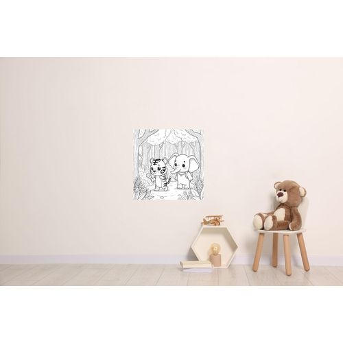 Wandsticker QUEENCE "Tiger und Elefant", weiß, B:45cm H:45cm, Vinyl, Wandtattoos, DIY-Wandsticker zum Bemalen