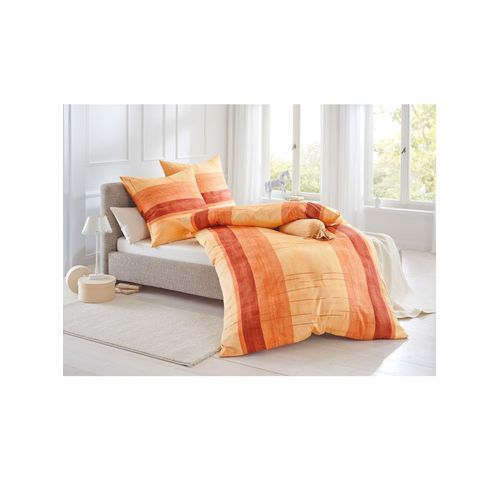 Bettwäsche IRISETTE Gr. 3, orange (terrakotta), B/L: 155cm x 220cm, Feinbiber, B/L: 80cm x 80cm, 2 Stk., Feinbiber, 100% Baumwolle, Bettwäsche