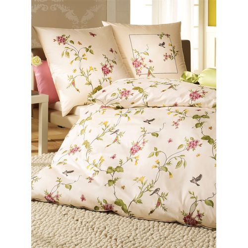 Bettwäsche KAEPPEL Gr. 2, beige (natur), B/L: 155cm x 200cm, Mako-Satin, B/L: 80cm x 80cm, 2 Stk., Mako-Satin, 100% Baumwolle, Bettwäsche