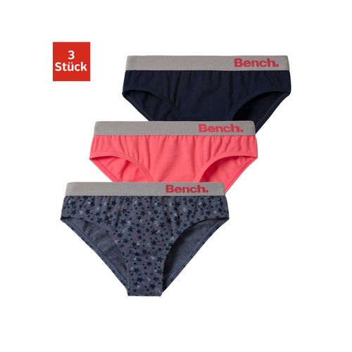 Slip BENCH., Mädchen, Gr. 134/140, 3 Stk., bunt (koralle, blau, meliert, bedruckt, navy), Jersey, Obermaterial: 92% Baumwolle, 8% Elasthan (LYCRA), gemustert, unifarben, körpernah, Unterhosen, mit Sternen Print und unifarben