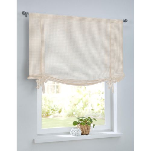 Bindegardine KUTTI "Cottage Raffgardine" Gr. 2, beige (beige, weiß), B:60cm H:100cm, Baumwolle, Gardinen, kariert, Baumwolle, Stangendurchzug, Bindegardine