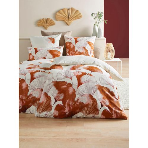 Bettwäsche HEINE HOME Gr. 1, beige (sand, terra, bedruckt), B/L: 135cm x 200cm, Mako-Satin, B/L: 80cm x 80cm, 2 Stk., Mako-Satin, 100% Baumwolle, Bettwäsche