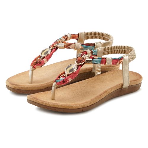 Zehentrenner LASCANA, Damen, Gr. 38, bunt, Obermaterial: 50% Lederimitat, 50% Textilmaterial. Decksohle: 100% Textilmaterial. Laufsohle: 100% Synthetik, gemustert, Klassisch, Schuhe, Sandale mit elastischen Riemchen und modischer Farbgebung